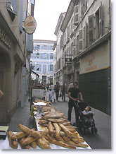 Montelimar, bakery stall in a pedestrian street