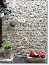 Saint May, stone wall and flowers