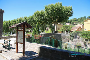 Collobrieres, bridge and information panel