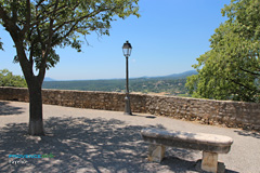 Fayence, bench and panoramic landscape Fayence, bench and panoramic landscape