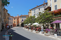 Fayence, street with restarats terraces Fayence, street with restarats terraces