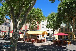 Gonfaron, cafes and restaurants terraces on the main square