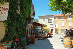 Sollies-Ville, terrasse de restaurant sous le platane