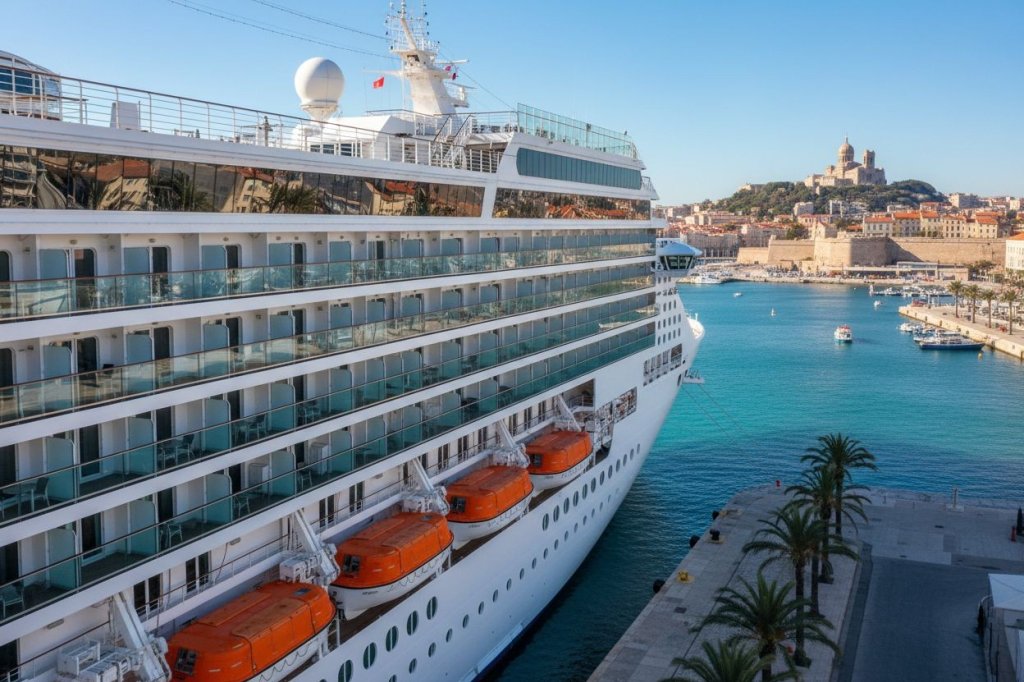 Bateau de croisi&egrave;re dans le port de Marseille.